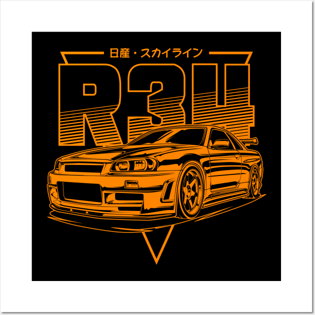 Skyline GTR R34 (Orange) Wall Art by idrdesign